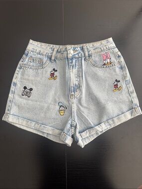 Light Wash Denim Women’s Shorts with Mickey & Friends Patches